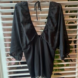 Tobi Black Sheer Square-Neck Tunic Top